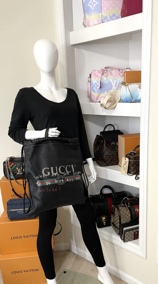 Gucci x Coco Captain Collaboration Black Drawstring Backpack  4