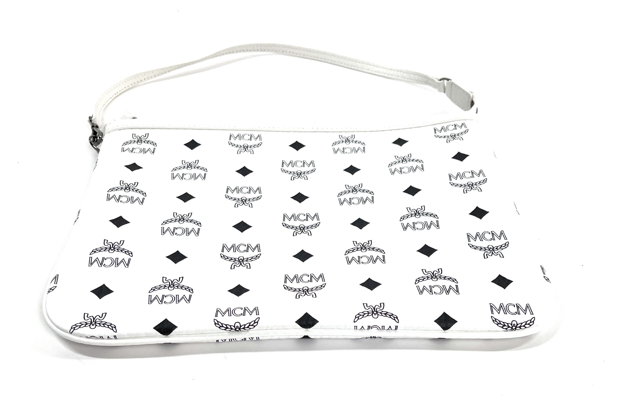 MCM White Visetos Medium Pouch Shoulder Bag - A World Of Goods For