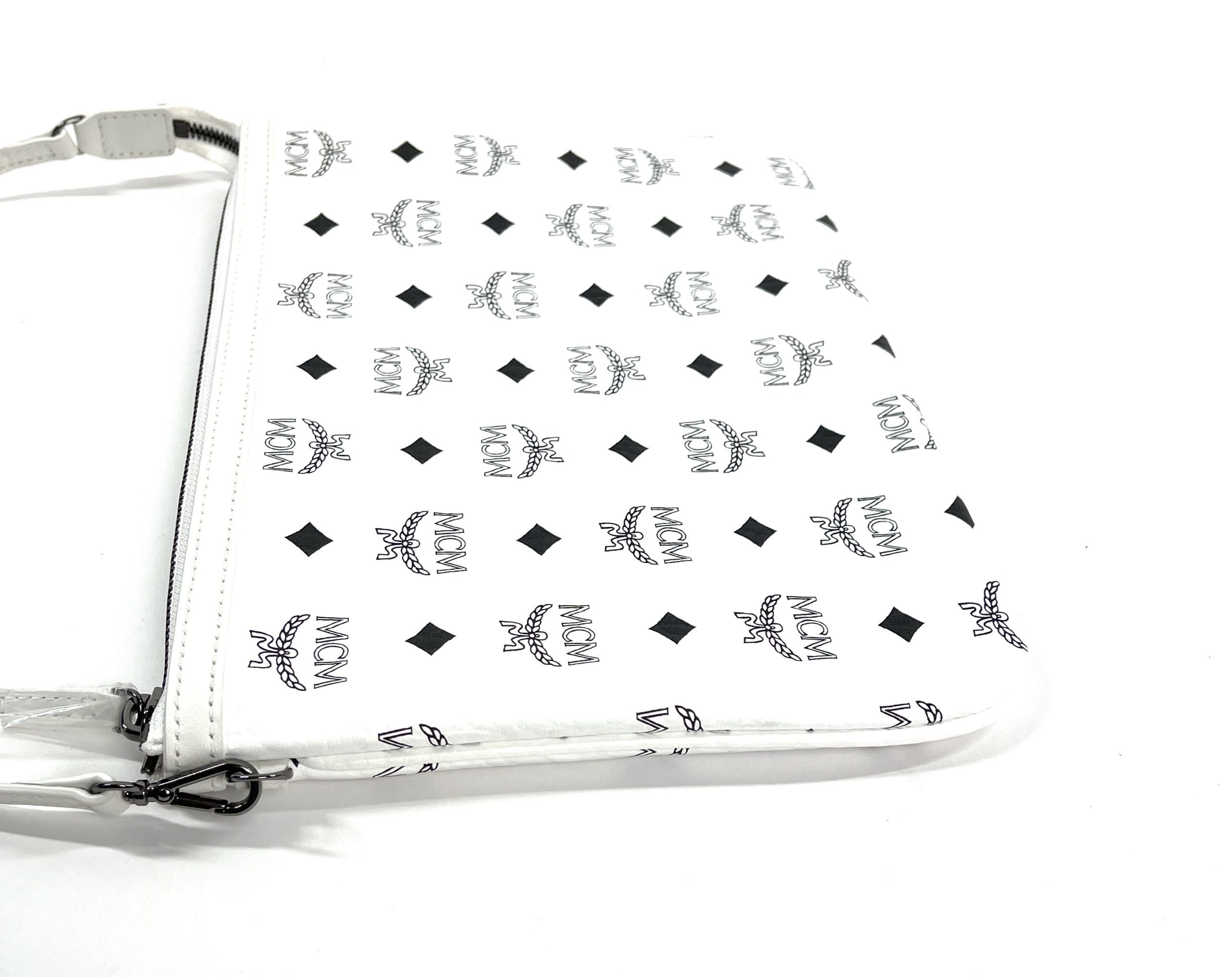 MCM White Vicetos Logo Flap Top Long Crossbody Strap Handbag Small