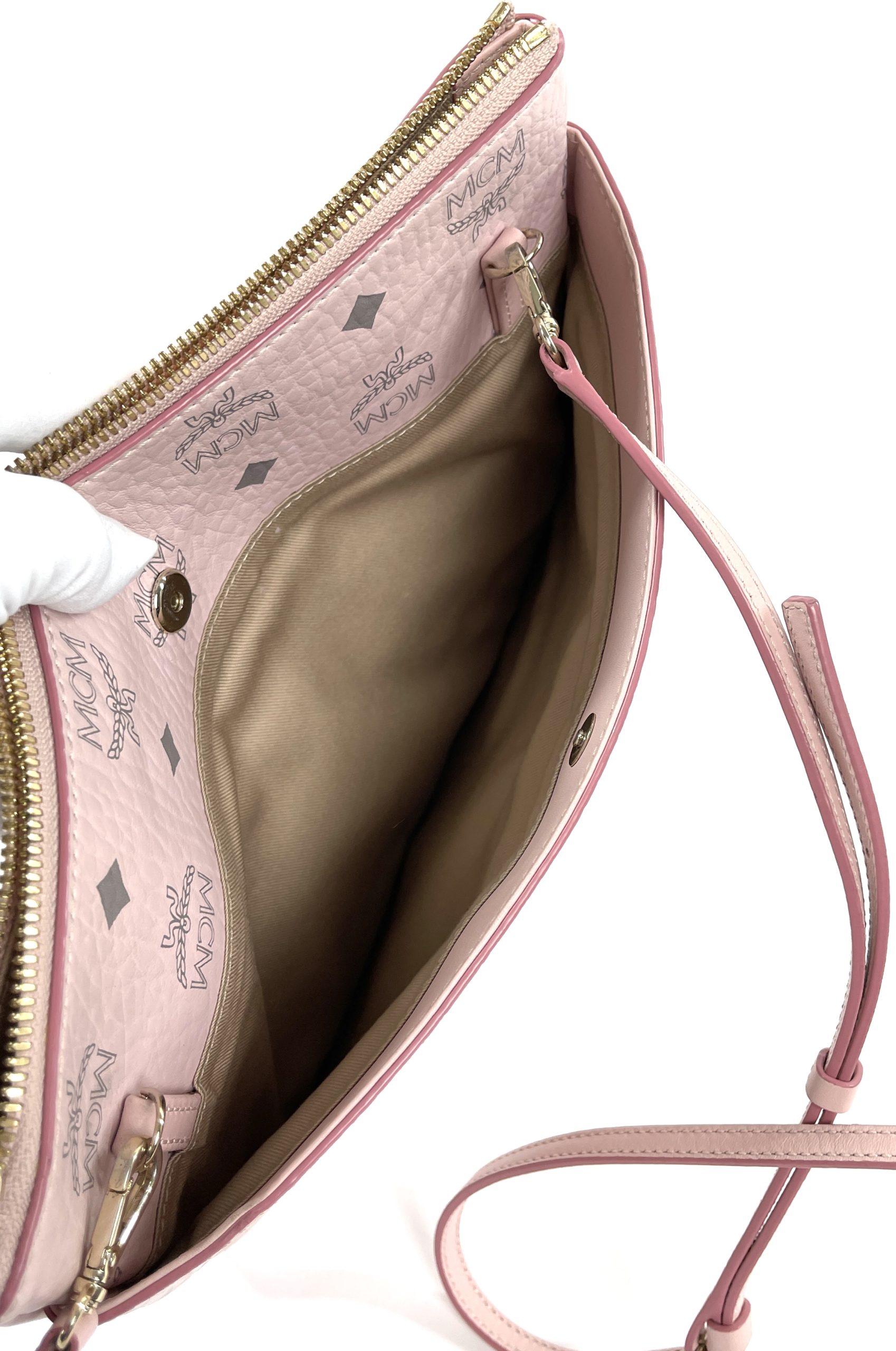 MCM Visetos Original Authentic Crossbody Bag Pouch Powder Pink NEW SEALED
