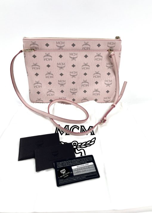 MCM Powder Pink Viestos Coated Canvas Crossbody Pouch Bag 4
