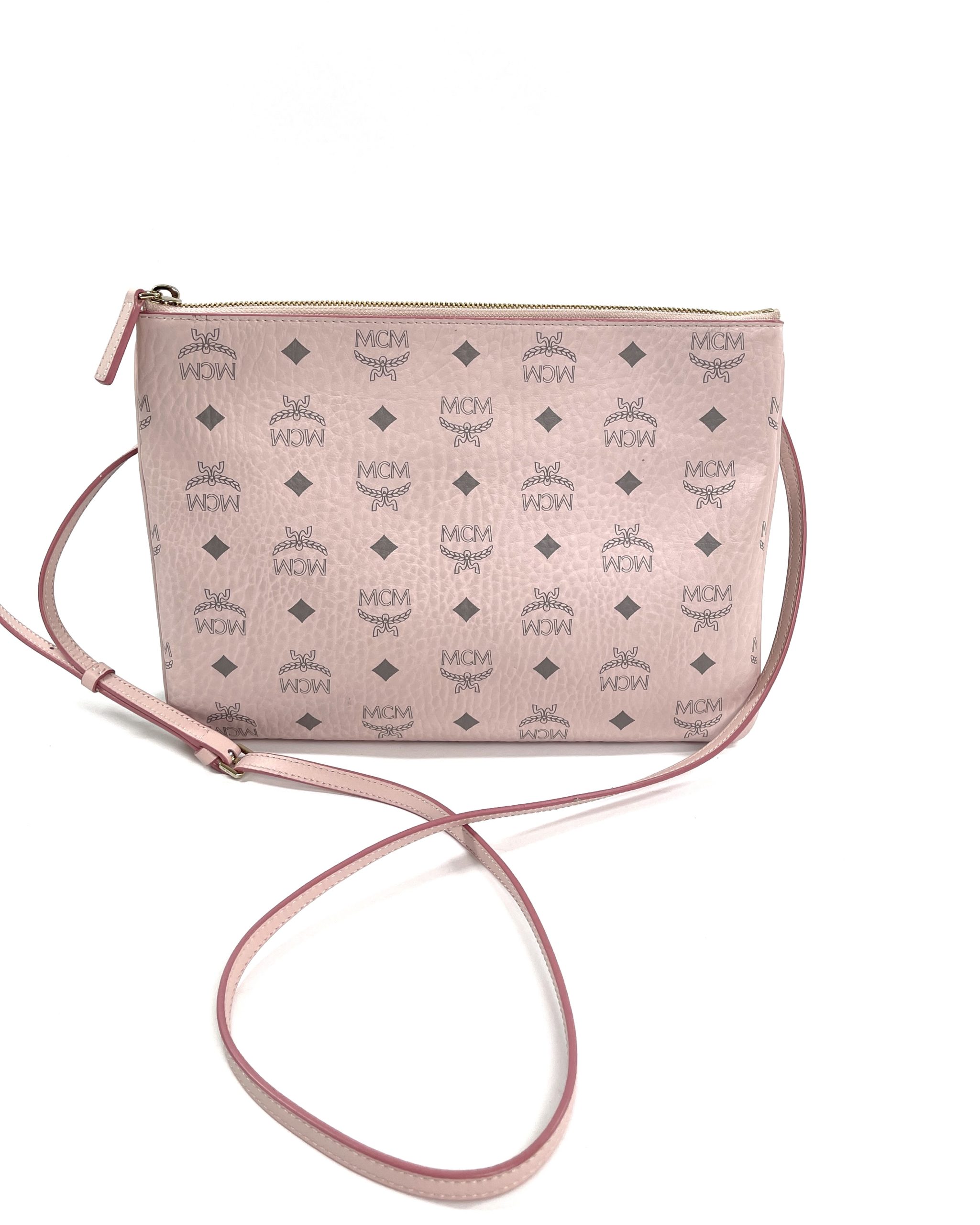 MCM Pouch Crossbody Visetos Medium Soft Pink in Coated Canvas with