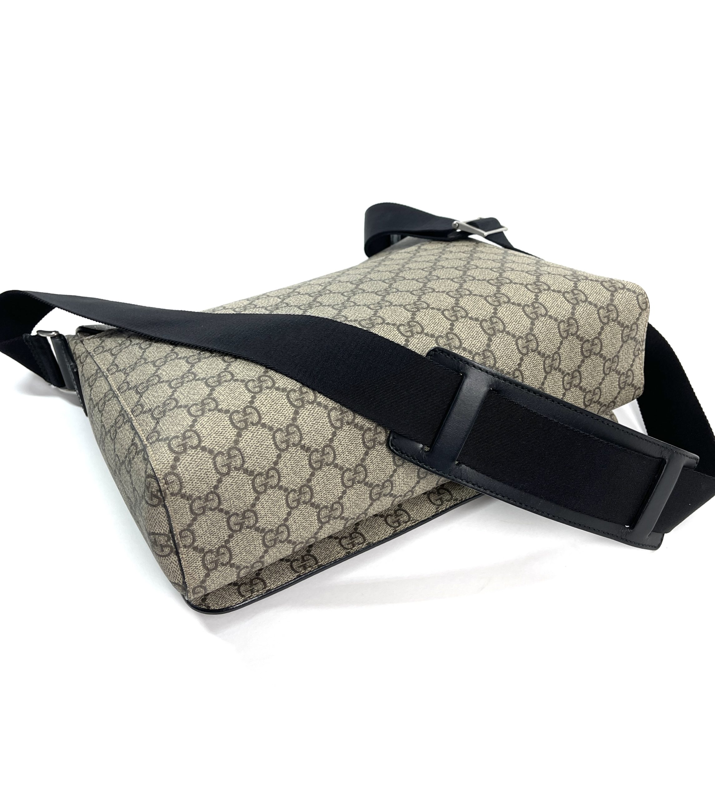 Gucci GG Supreme Monogram Web Flap Messenger Bag Black 