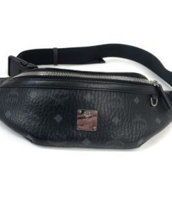 MCM Fursten Black Medium Belt Bag in Visetos
