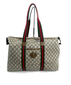 Gucci Plus Logo Canvas Vintage Tote Shoulder Bag 