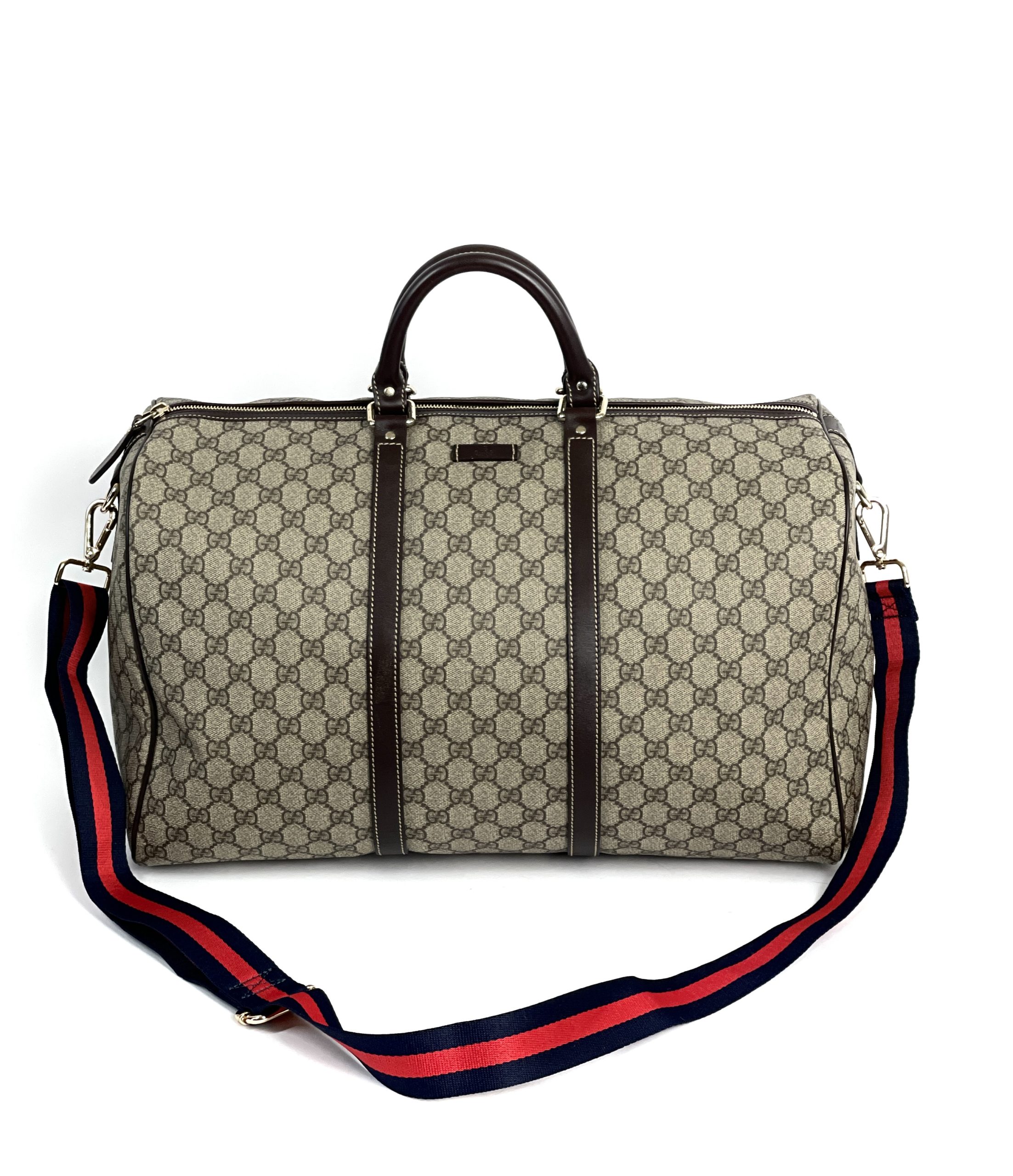 Gucci Leather- and Webbing-Trimmed Monogrammed Supreme Coated-canvas Holdall - Beige