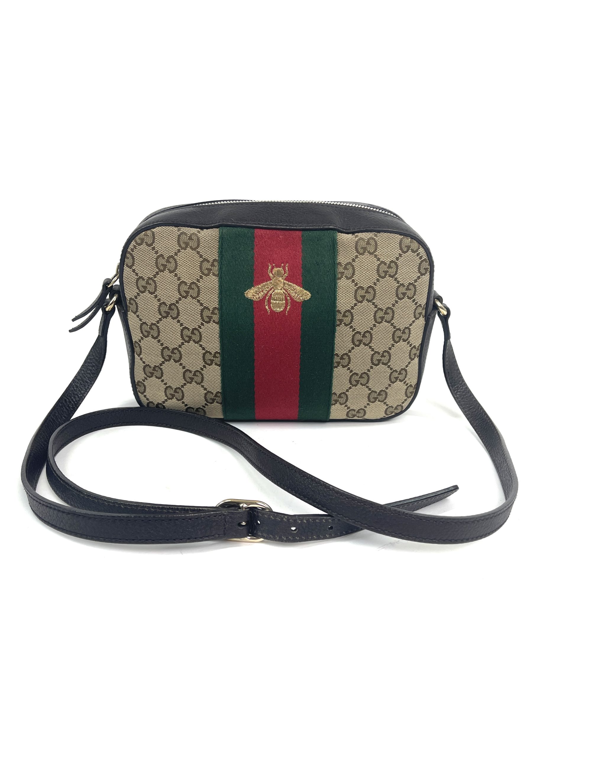 Gucci Monogram Web Small Webby Bee Shoulder Bag Dark Brown - A World Of  Goods For You, LLC