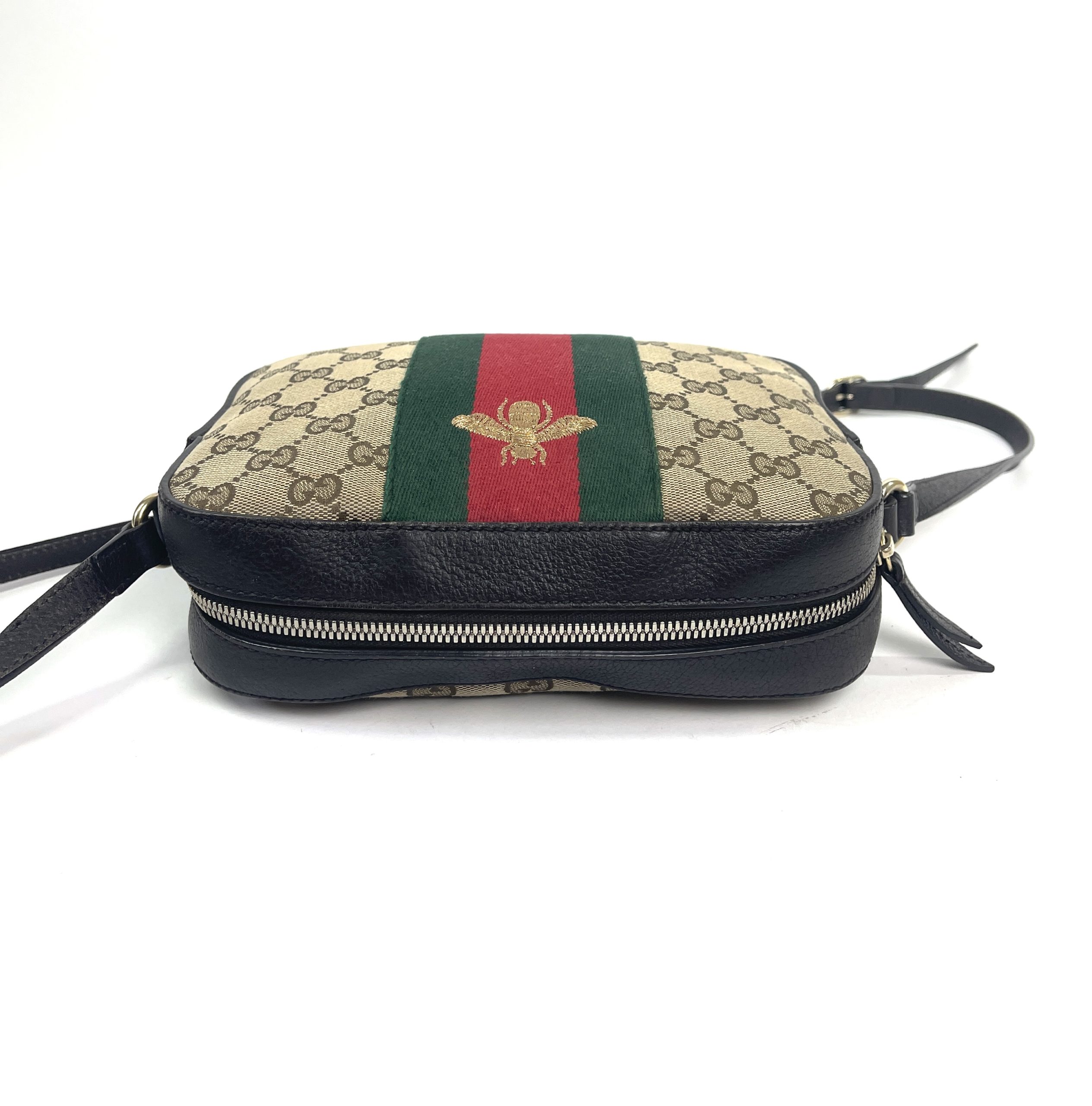 Authentic Gucci Brown Webby Bee Supreme Canvas Camera Bag