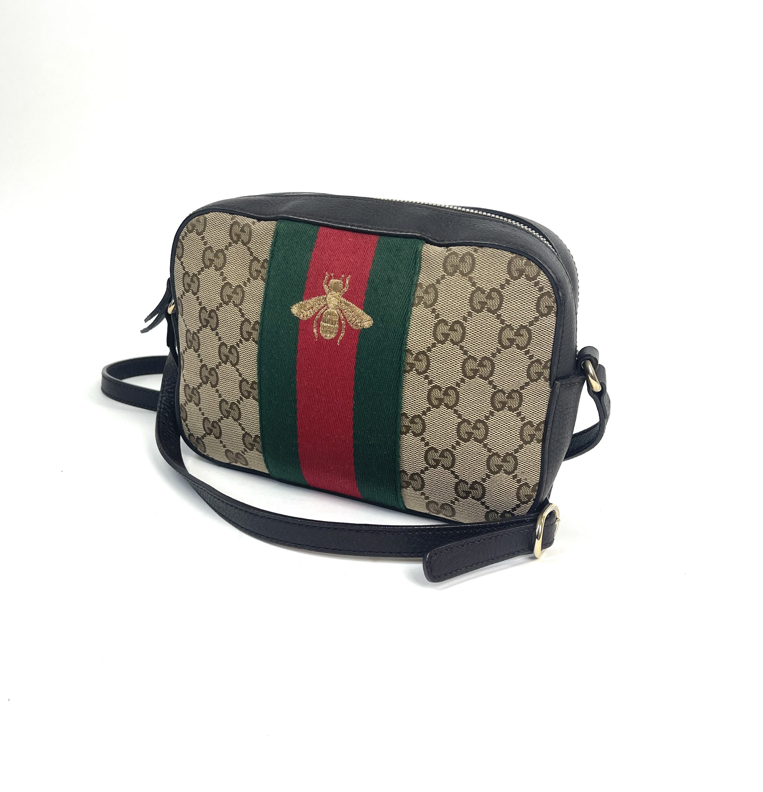 Gucci Monogram Webby Bee Shoulder Bag Dark - A World Of Goods For You, LLC