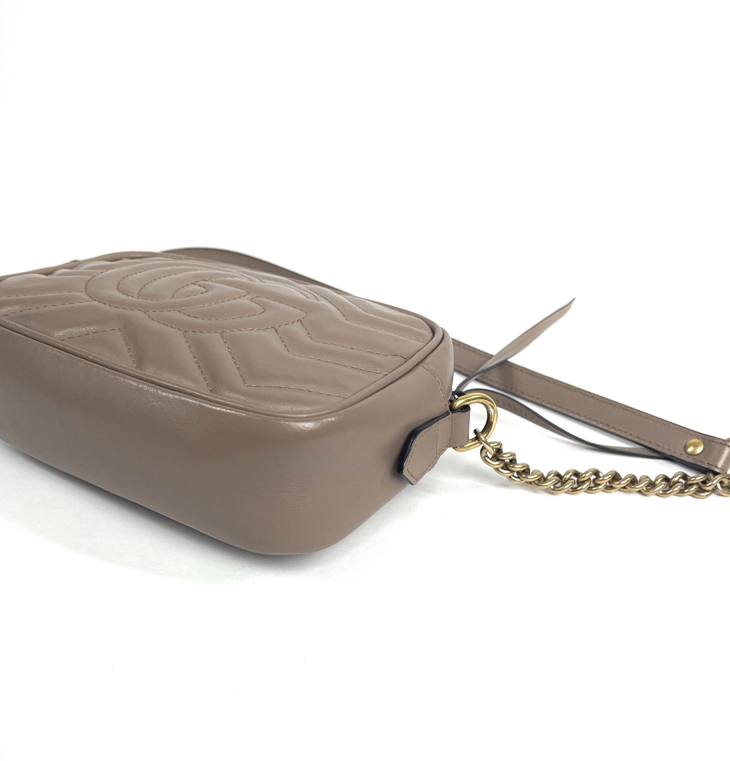 Gucci GG Marmont Mini Shoulder Bag Dusty Pink Chevron Leather