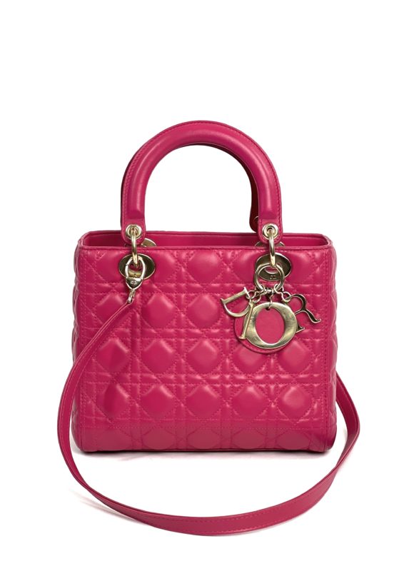 Christian Dior Lady Dior Medium Lambskin Cannage Hot Pink - A World Of  Goods For You, LLC
