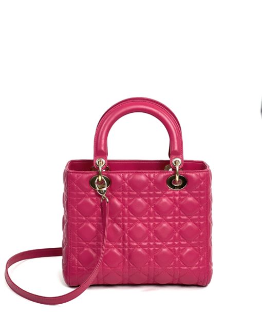 Christian Dior Lady Dior Medium Lambskin Cannage Hot Pink  3