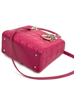 Authentic Lady Dior Medium Lamb Skin Quilted in Carnation Pink