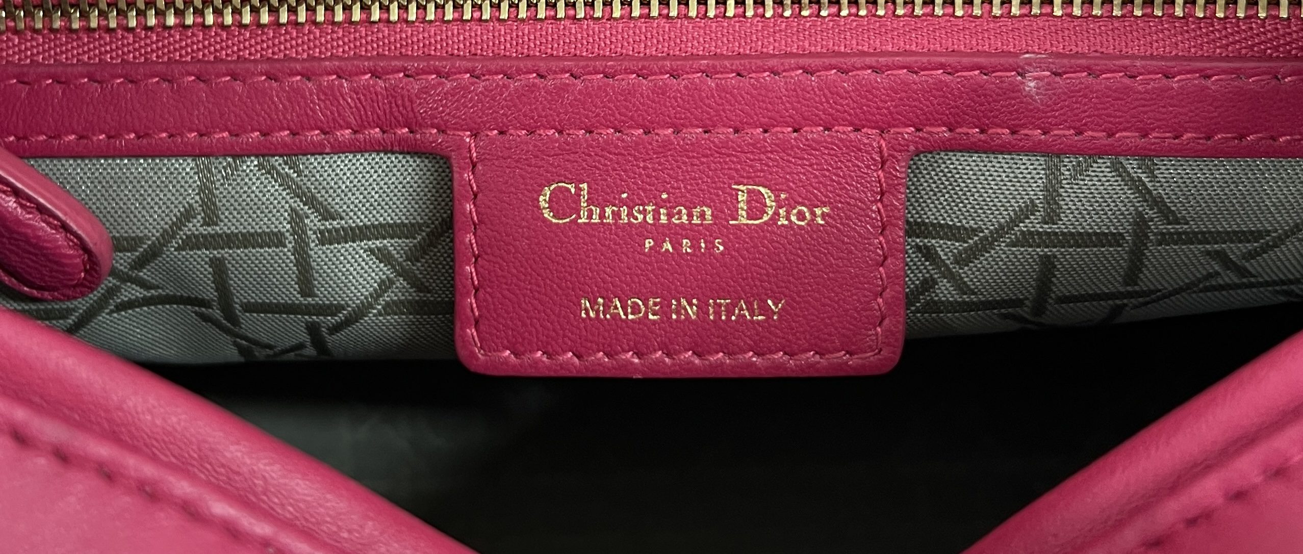 CHRISTIAN DIOR Lambskin Cannage Medium Lady Dior Fuchsia 1182947
