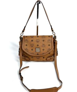 MCM Visetos Brown Leather Crossbody Satchel Bag