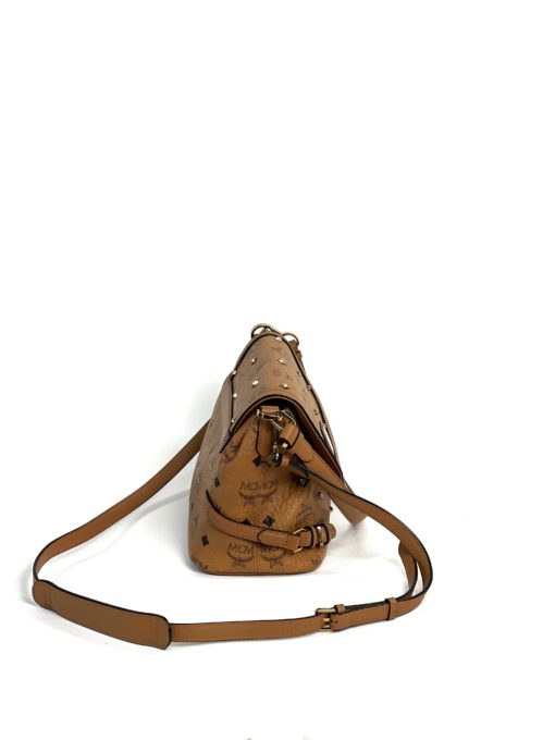 MCM Visetos Brown Leather Crossbody Satchel Bag 9