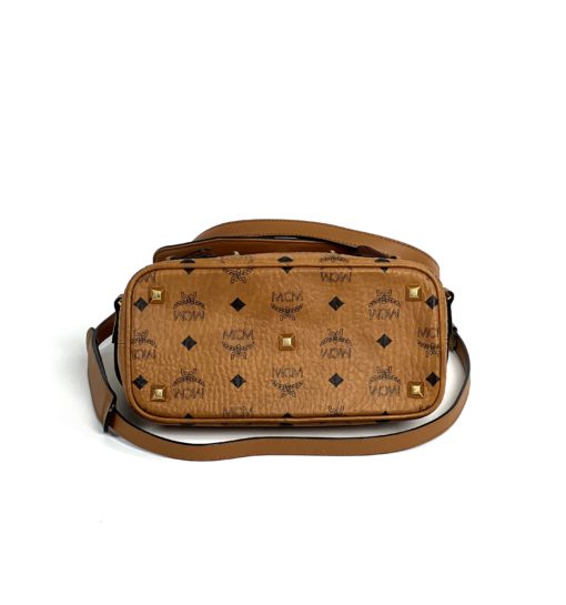 MCM Visetos Brown Leather Crossbody Satchel Bag 6