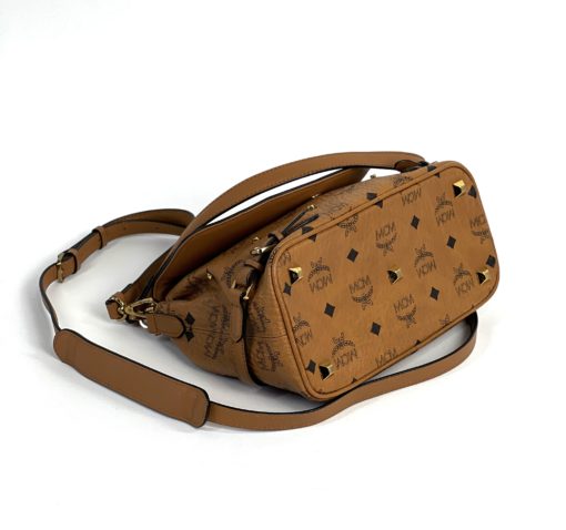 MCM Visetos Brown Leather Crossbody Satchel Bag 5