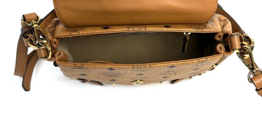 MCM Visetos Brown Leather Crossbody Satchel Bag 11