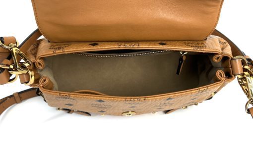 MCM Visetos Brown Leather Crossbody Satchel Bag 16