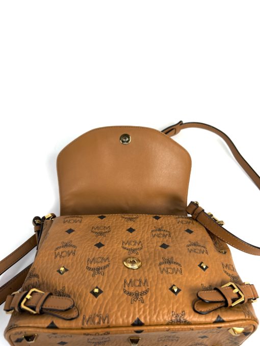 MCM Visetos Brown Leather Crossbody Satchel Bag 14