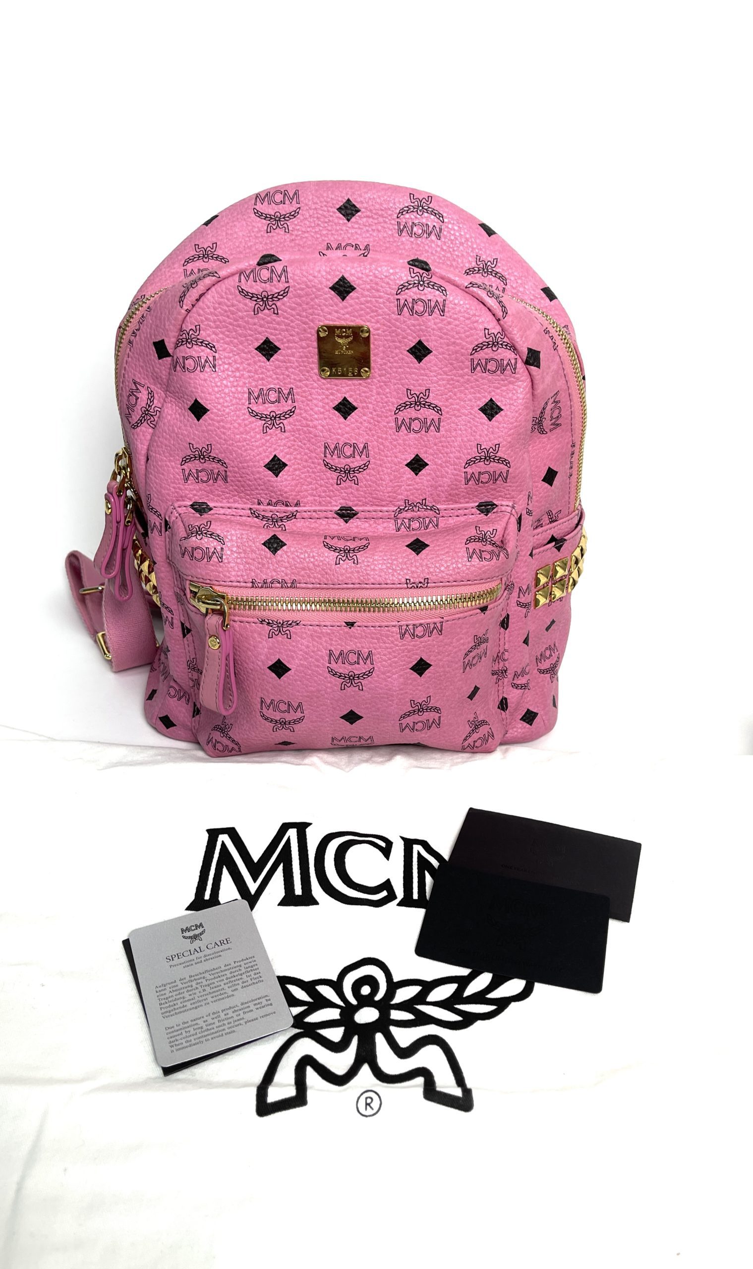 MCM Backpack Medium Studded Black Coated Canvas for Unisex