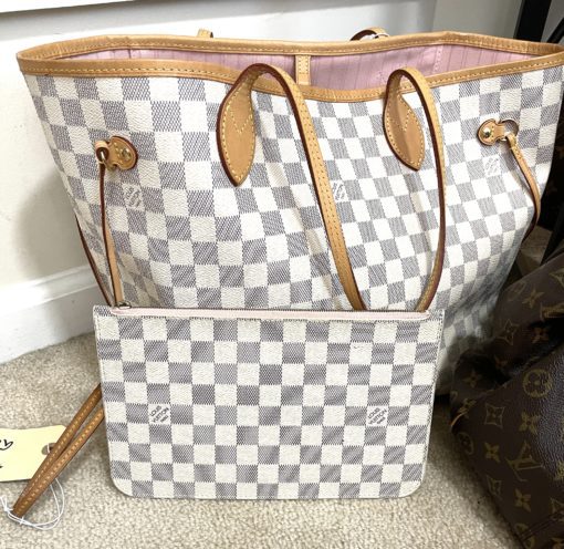 Louis Vuitton Azur Neverfull MM and Pouch set with Rose Ballerine 2