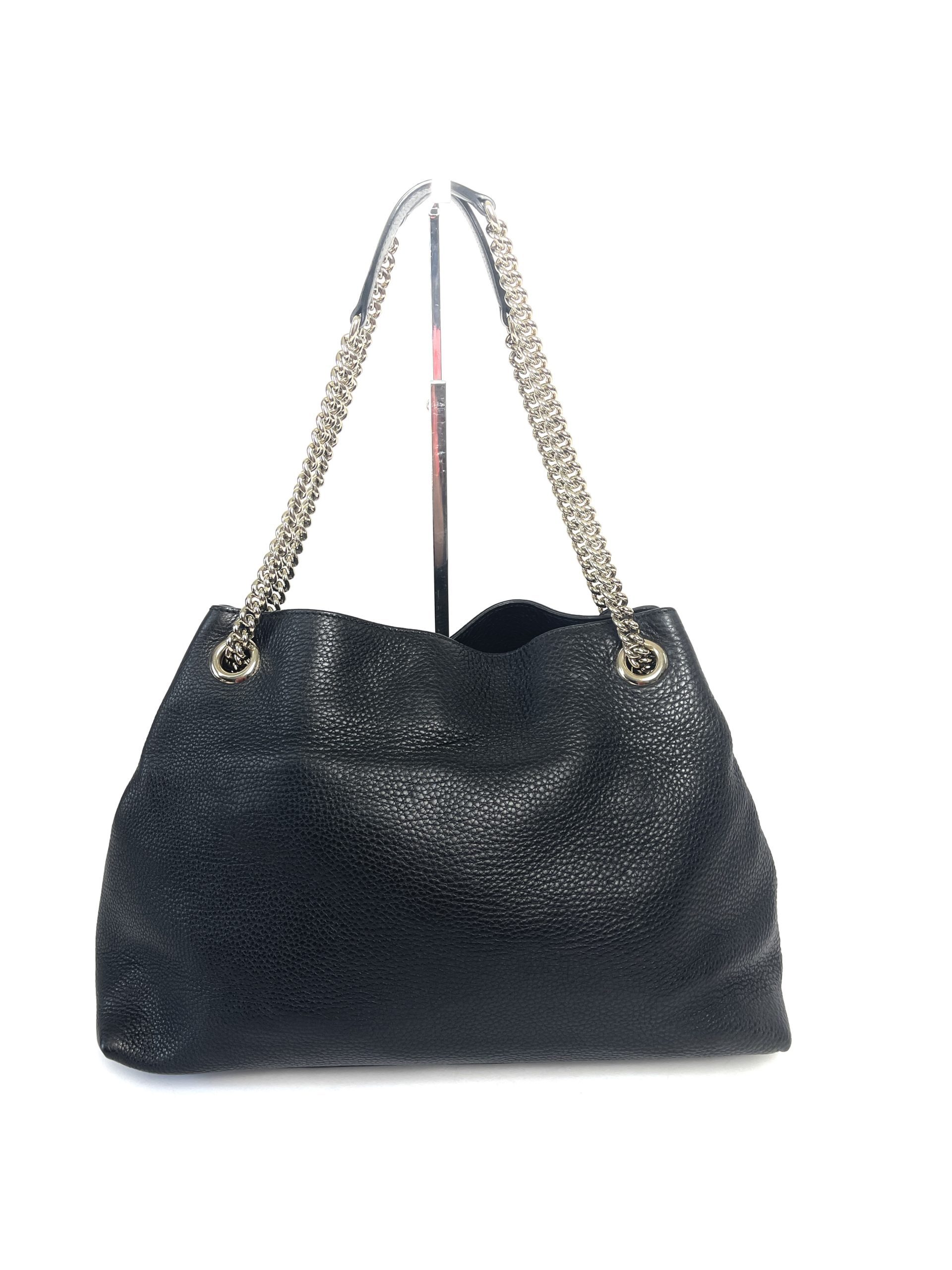 Gucci Soho Pebbled Leather Chain Medium Black Shoulder Bag - A