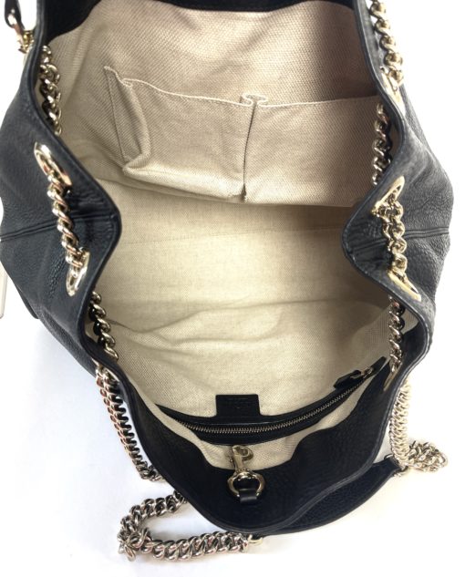 Gucci Soho Pebbled Leather Chain Medium Black Shoulder Bag 19
