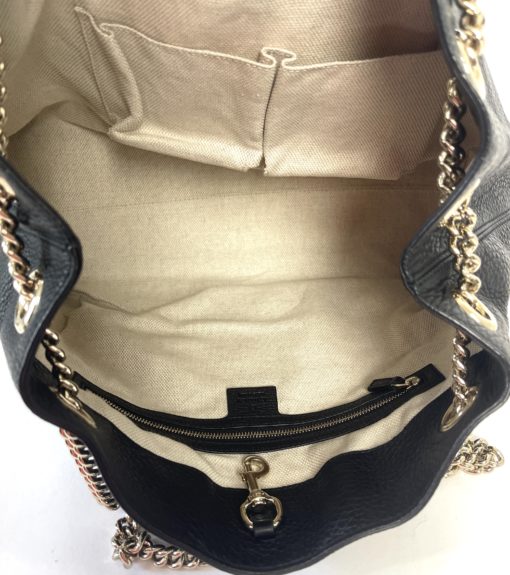 Gucci Soho Pebbled Leather Chain Medium Black Shoulder Bag 18