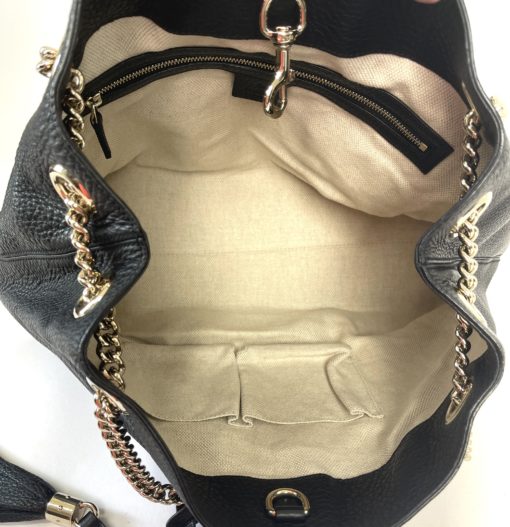 Gucci Soho Pebbled Leather Chain Medium Black Shoulder Bag 17