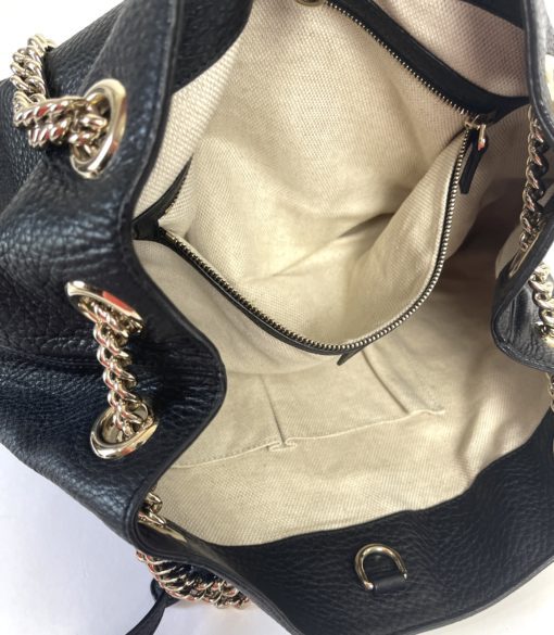 Gucci Soho Pebbled Leather Chain Medium Black Shoulder Bag 16