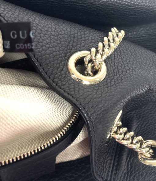 Gucci Soho Pebbled Leather Chain Medium Black Shoulder Bag 15