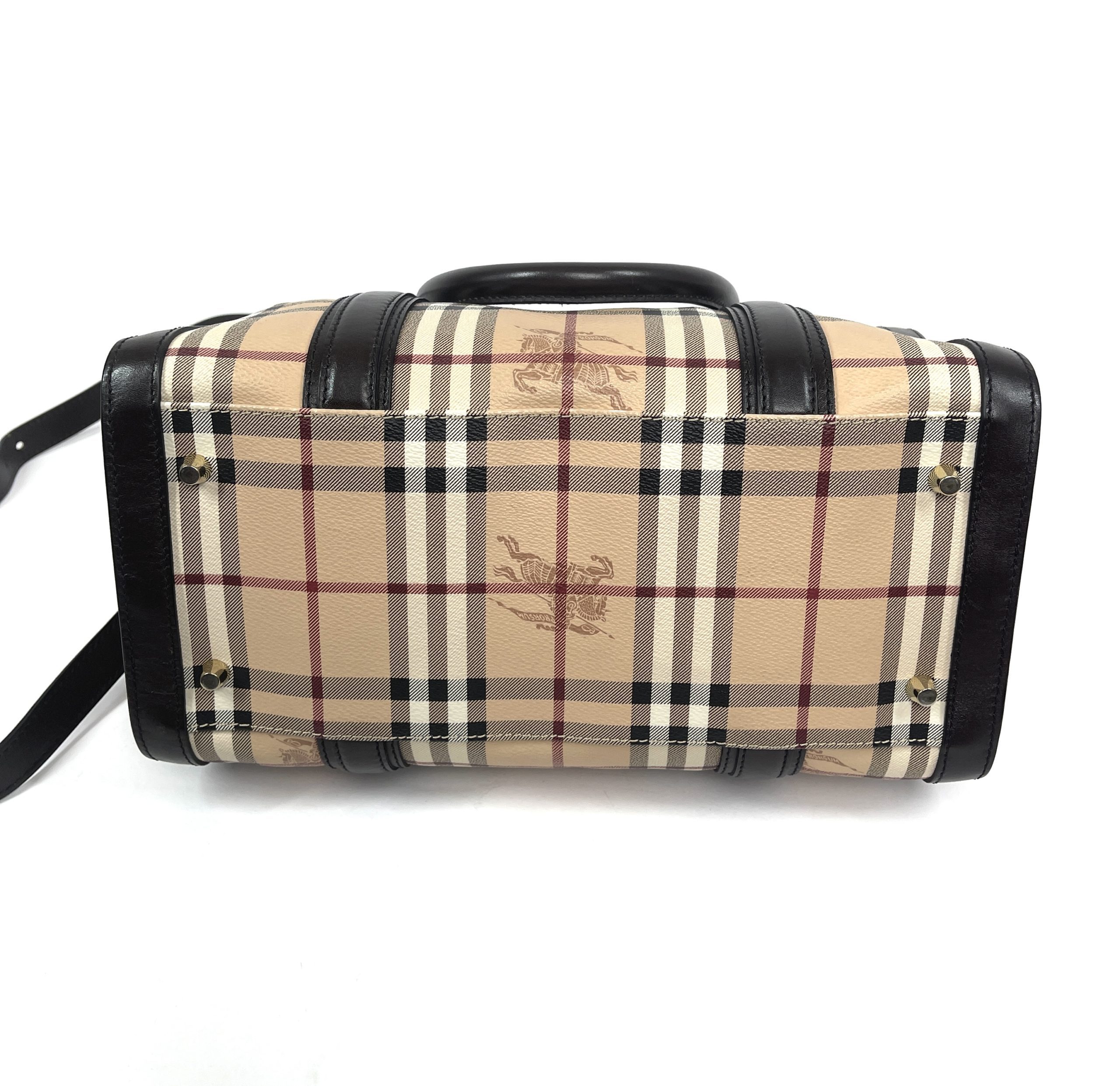 BURBERRY Haymarket Check Coated Canvas Bowling Bag Rare EUC Leather  Handles/Trim