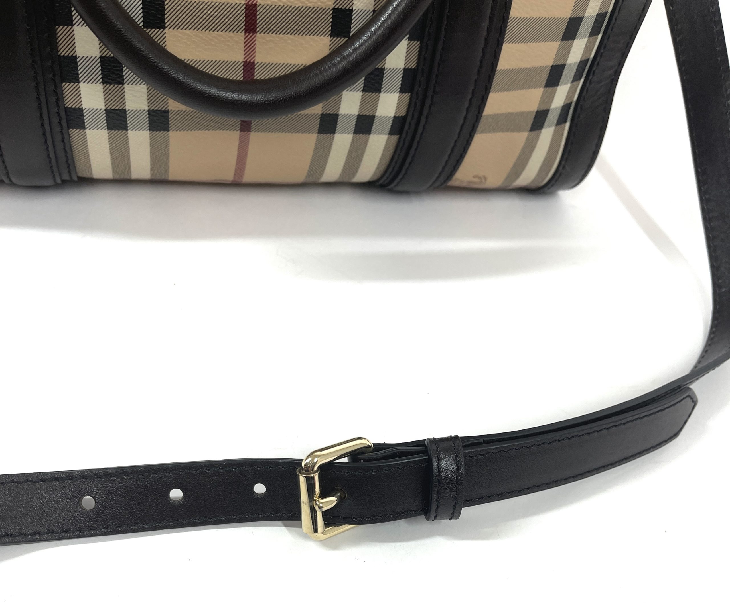 BURBERRY Leather-trimmed checked coated-canvas belt
