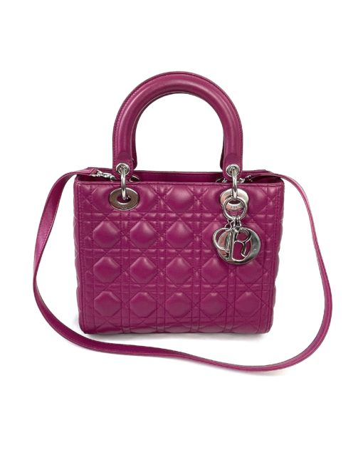Christian Dior Lady Dior Medium Lambskin Cannage Magenta Pink  5