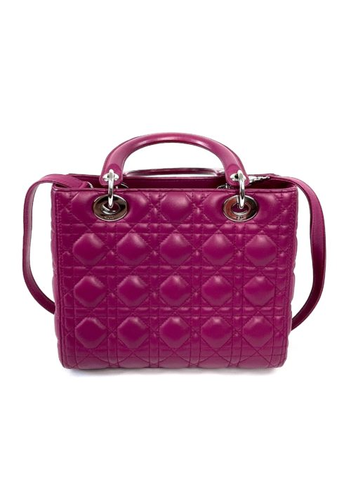 Christian Dior Lady Dior Medium Lambskin Cannage Magenta Pink  7