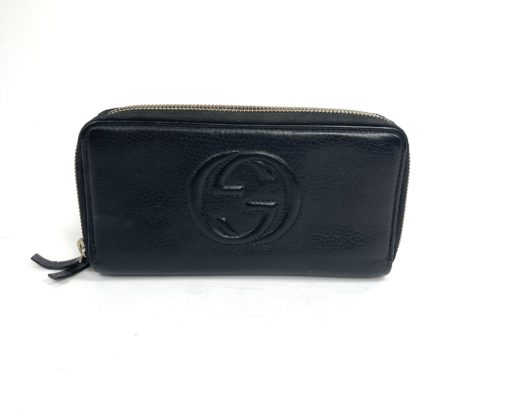 Gucci Soho Cellarius Black Pebbled Leather Double Zip Around Clutch Wallet