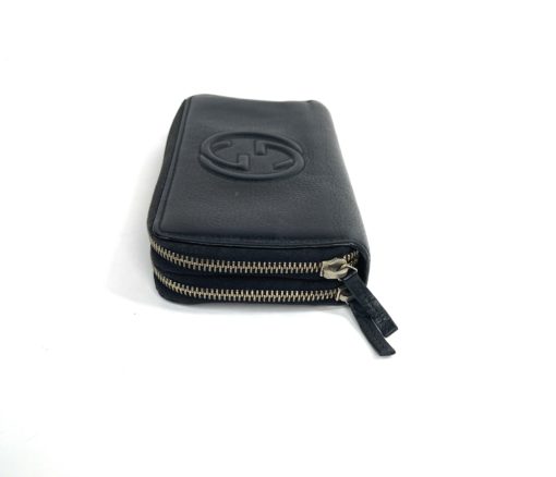 Gucci Soho Cellarius Black Pebbled Leather Double Zip Around Clutch Wallet 6