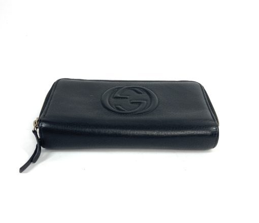 Gucci Soho Cellarius Black Pebbled Leather Double Zip Around Clutch Wallet 5