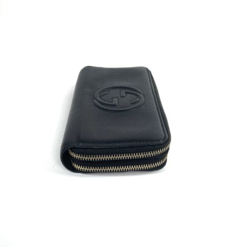Gucci Soho Cellarius Black Pebbled Leather Double Zip Around Clutch Wallet 8