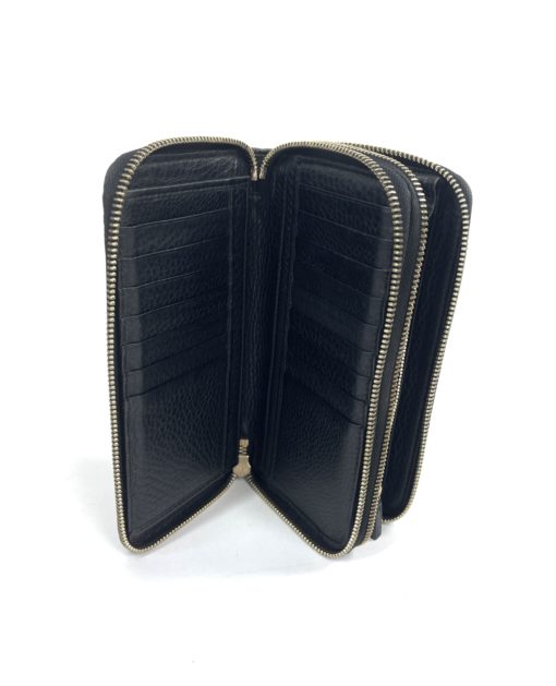 Gucci Soho Cellarius Black Pebbled Leather Double Zip Around Clutch Wallet 3