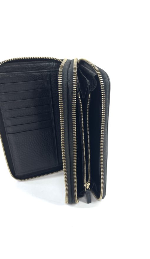 Gucci Soho Cellarius Black Pebbled Leather Double Zip Around Clutch Wallet 15