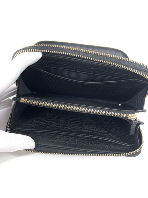Gucci Soho Cellarius Black Pebbled Leather Double Zip Around Clutch Wallet 10
