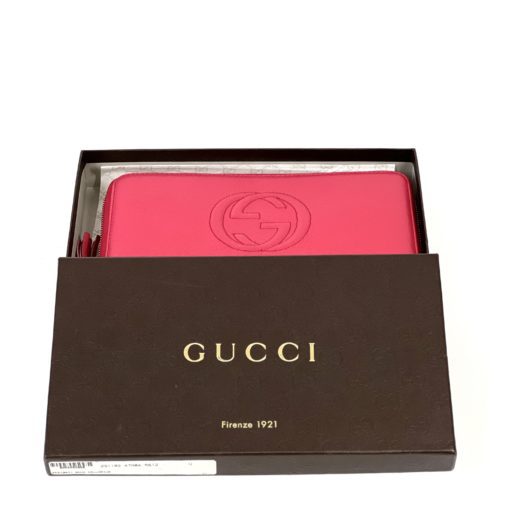 Gucci Soho Cellarius Hot Pink Leather Zip Around Wallet 2