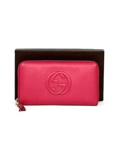 Gucci Soho Cellarius Hot Pink Leather Zip Around Wallet