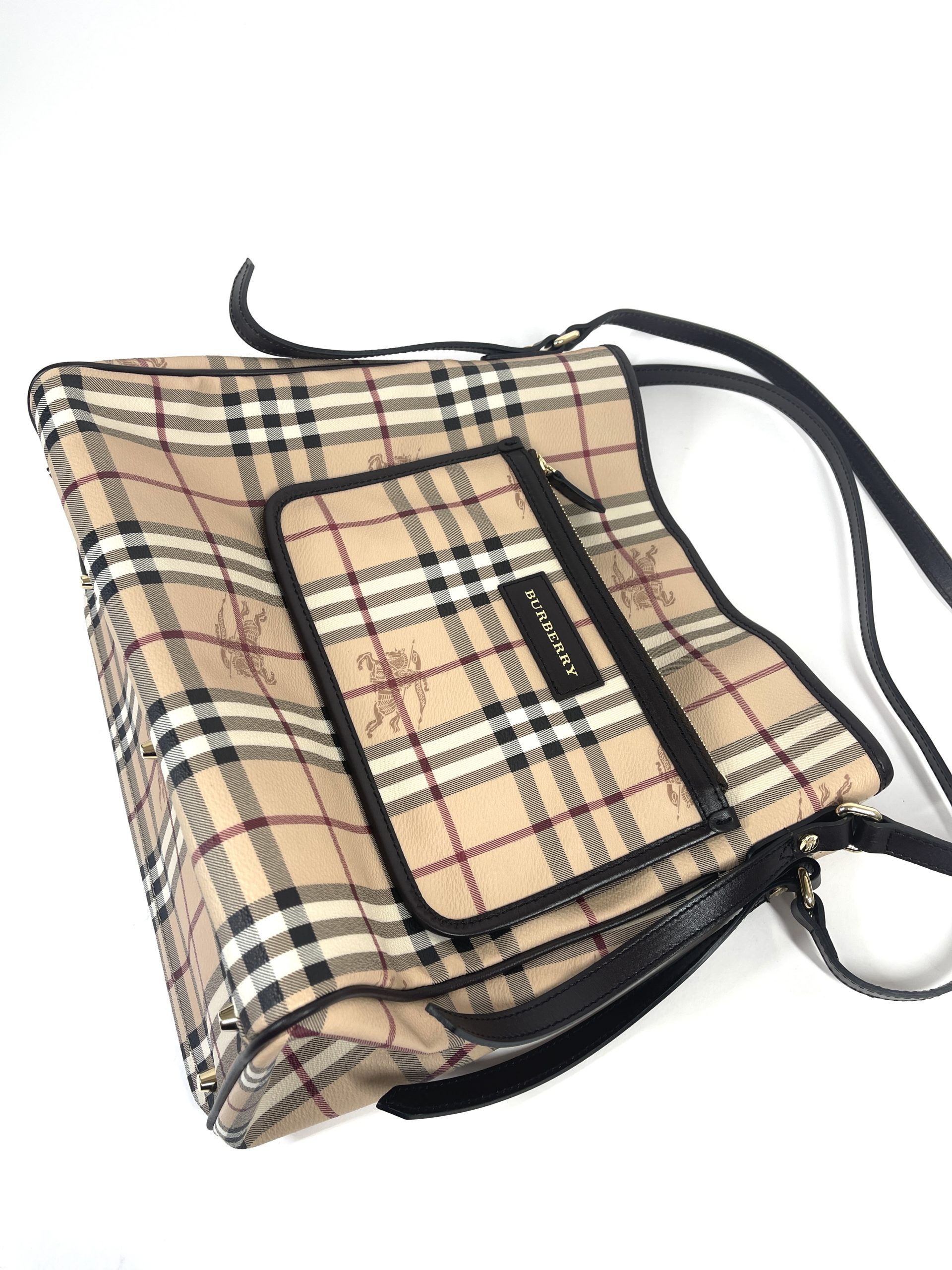 Authentic Burberry Tan Nylon Packable Tote Shoulder Bag Nova Check Lined