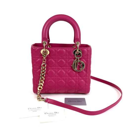 Christian Dior Lady Dior Medium Lambskin Cannage Magenta Pink GHW - Image 4