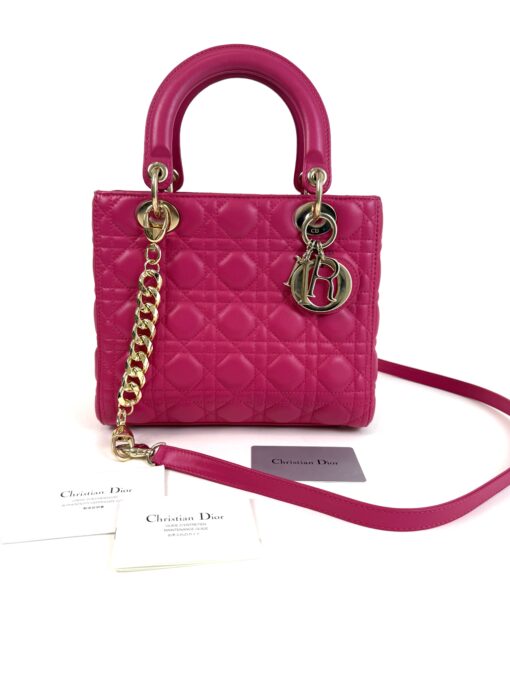 Christian Dior Lady Dior Medium Lambskin Cannage Magenta Pink GHW - Image 8