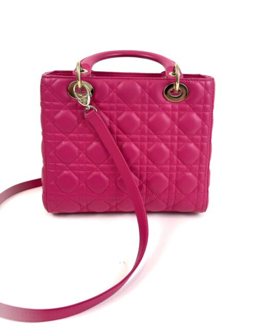 Christian Dior Lady Dior Medium Lambskin Cannage Magenta Pink GHW - Image 5
